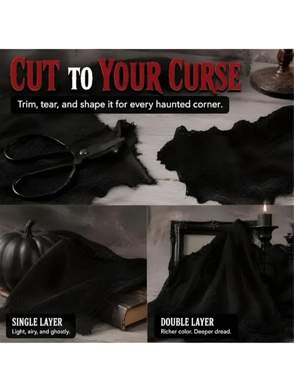 5 Pack 30x90 Black Halloween Cloth Creepy Cloth Tattered Gauze Decor